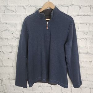 Reversible mens Pullover Sz L blue brown combo 3/4 zip A1